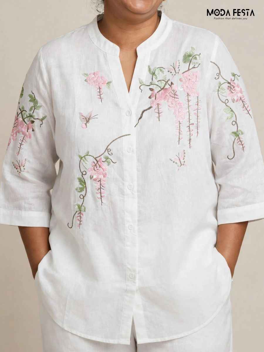 ModaFesta -white-floral-and-butterfly-embroidered-casual-shirt
