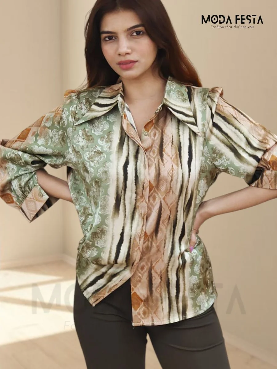 ModaFesta -elegant-printed-style-satin-shirt-green