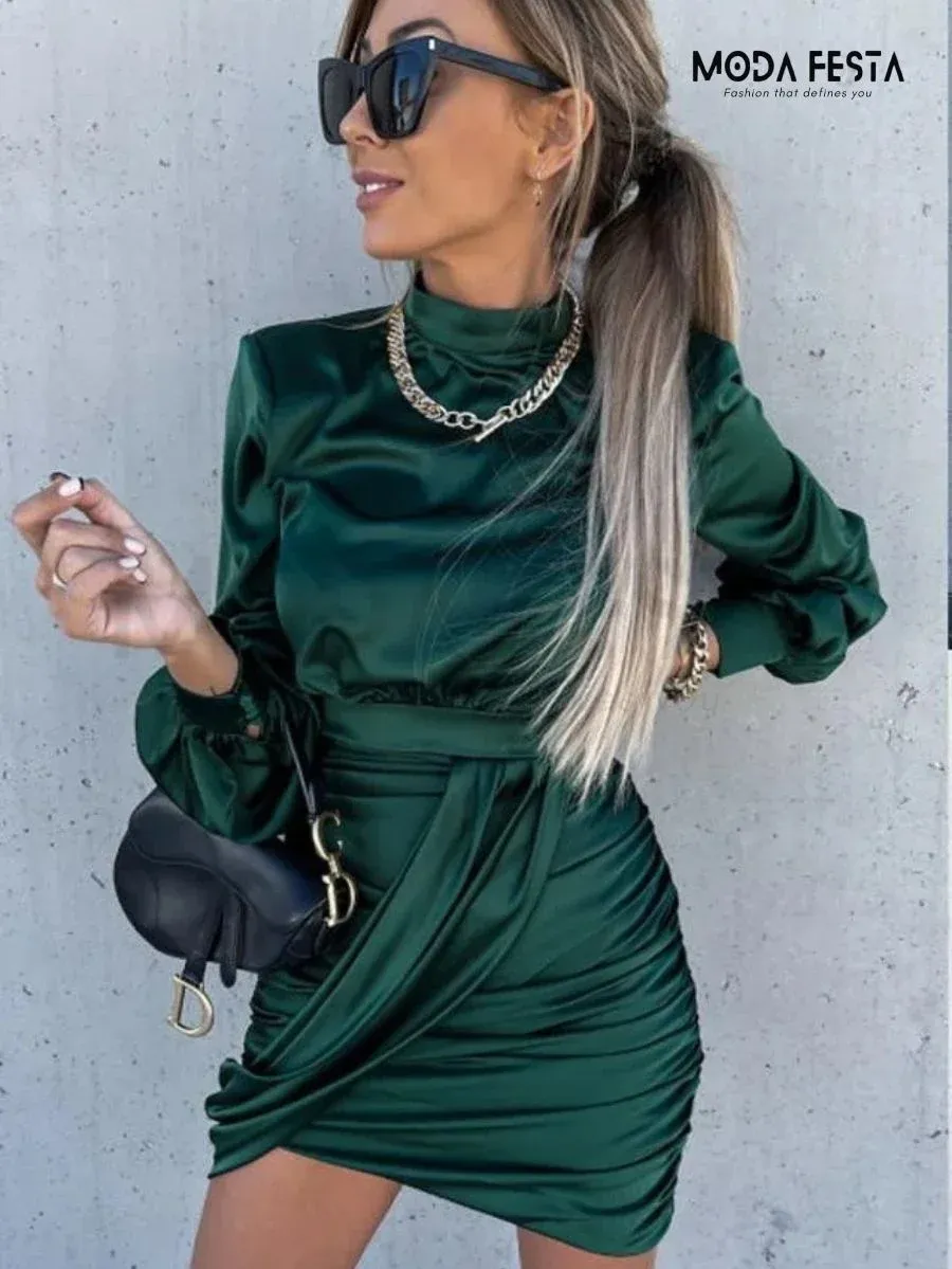 ModaFesta - ruched-one-piece-dress-green