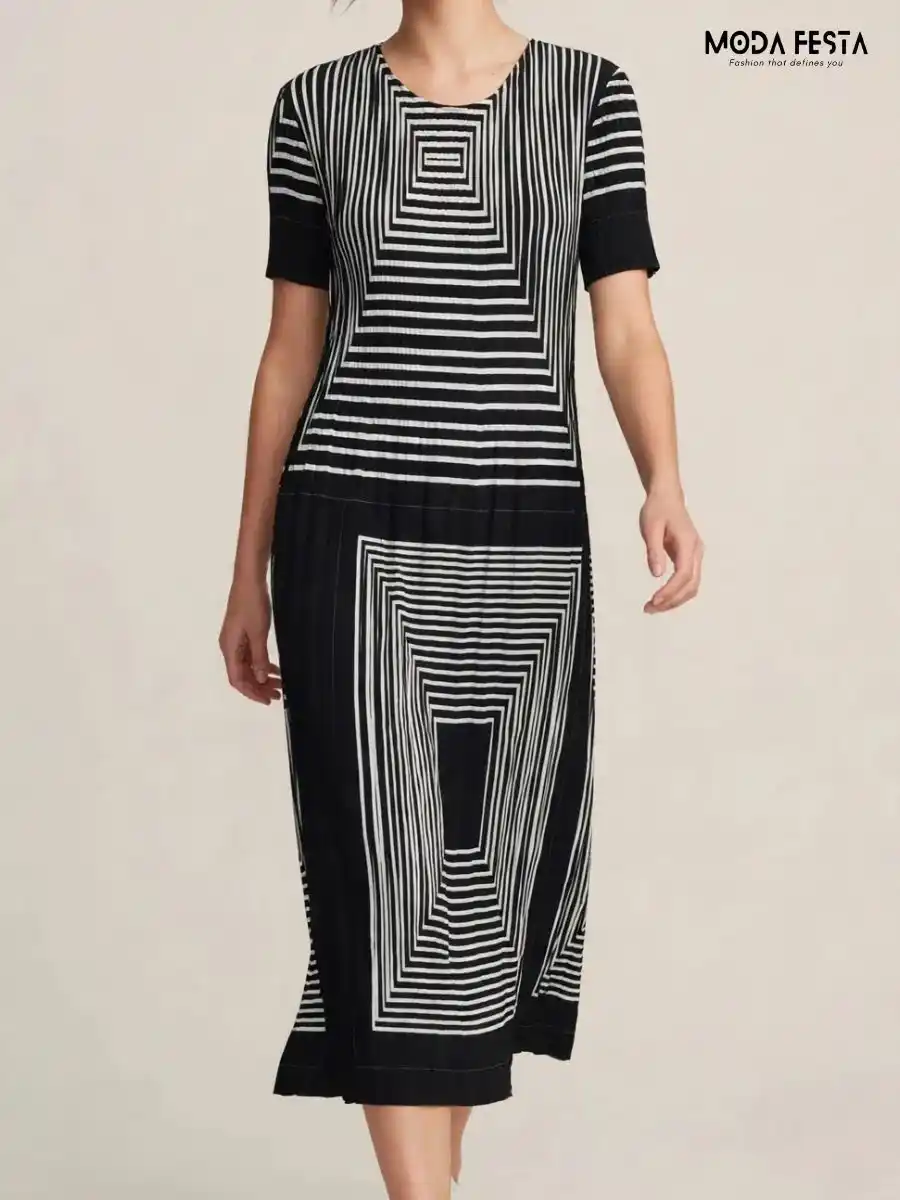 ModaFesta -geometric-print-pleated-midi-dress
