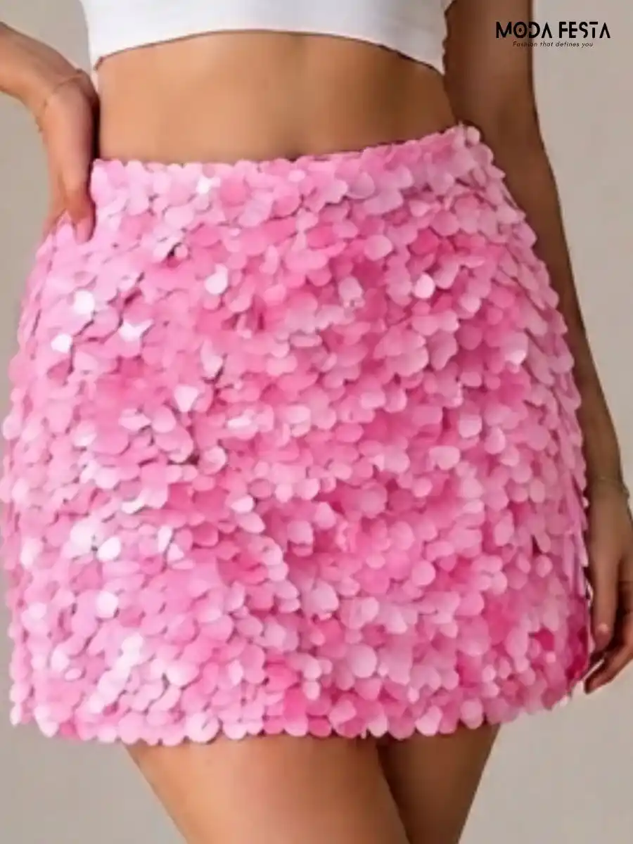 ModaFesta -pink-petal-sequin-mini-skirt