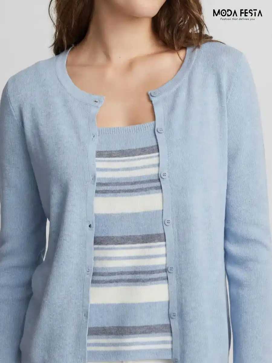 ModaFesta -light-blue-cardigan-striped-inner-top-coord-set