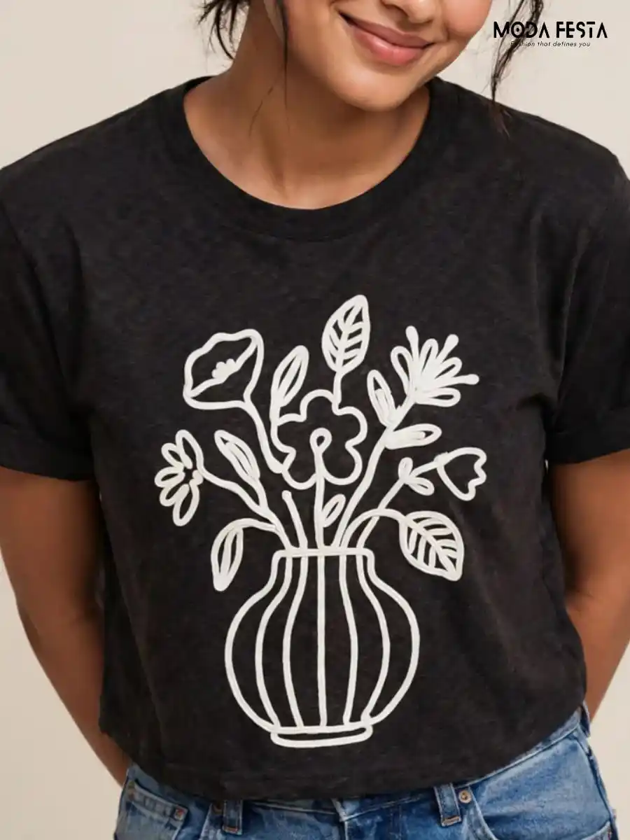 ModaFesta -minimalist-floral-outline-crop-tee