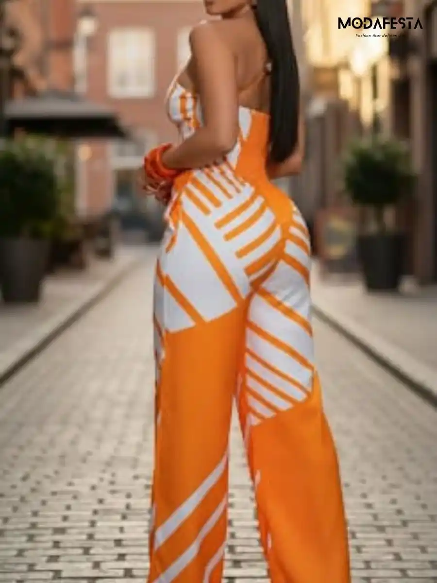 ModaFesta -stripped-one-shoulder-jumpsuit-orange