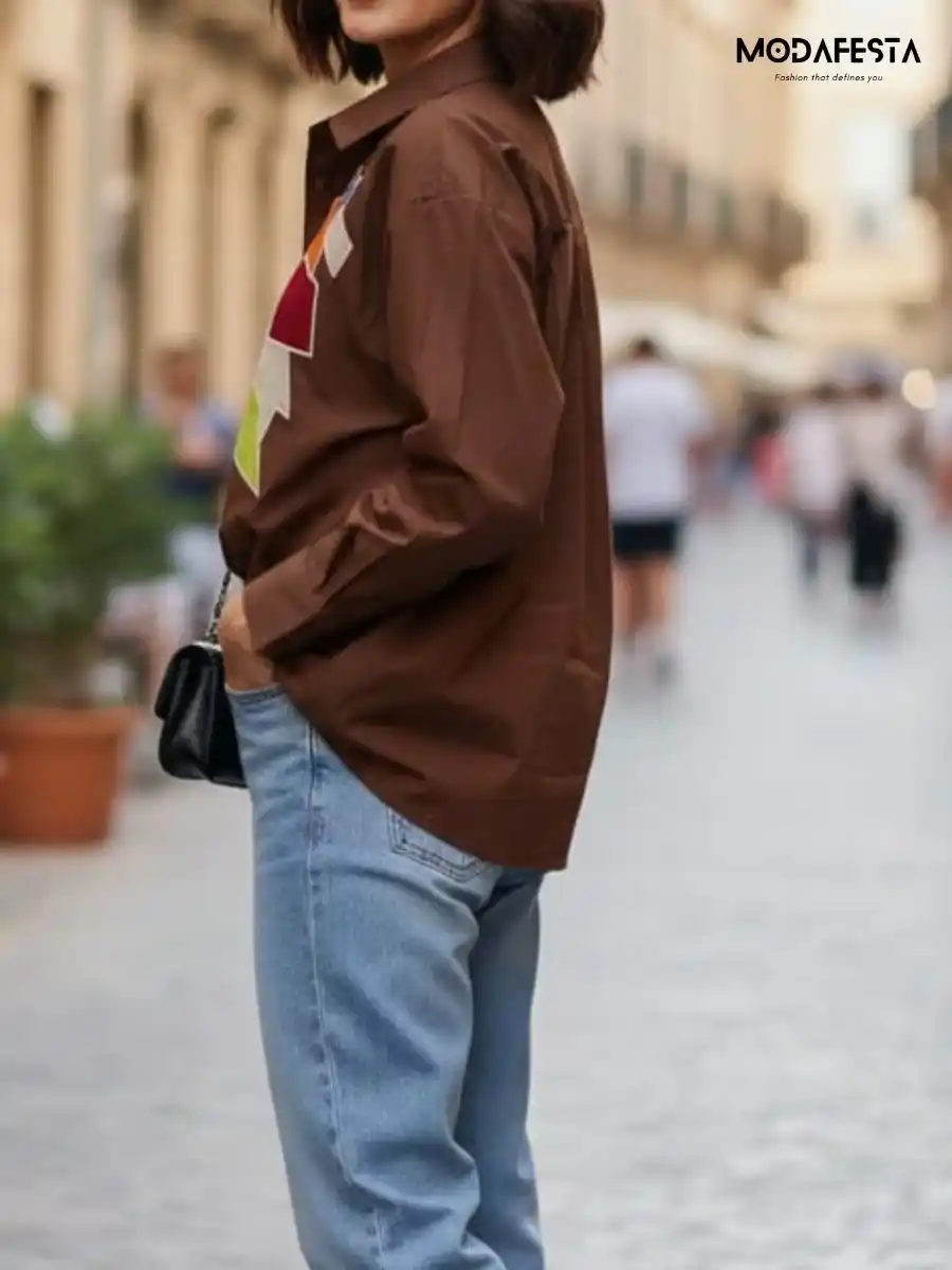 ModaFesta -geometric-handcrafted-cotton-shirt-brown