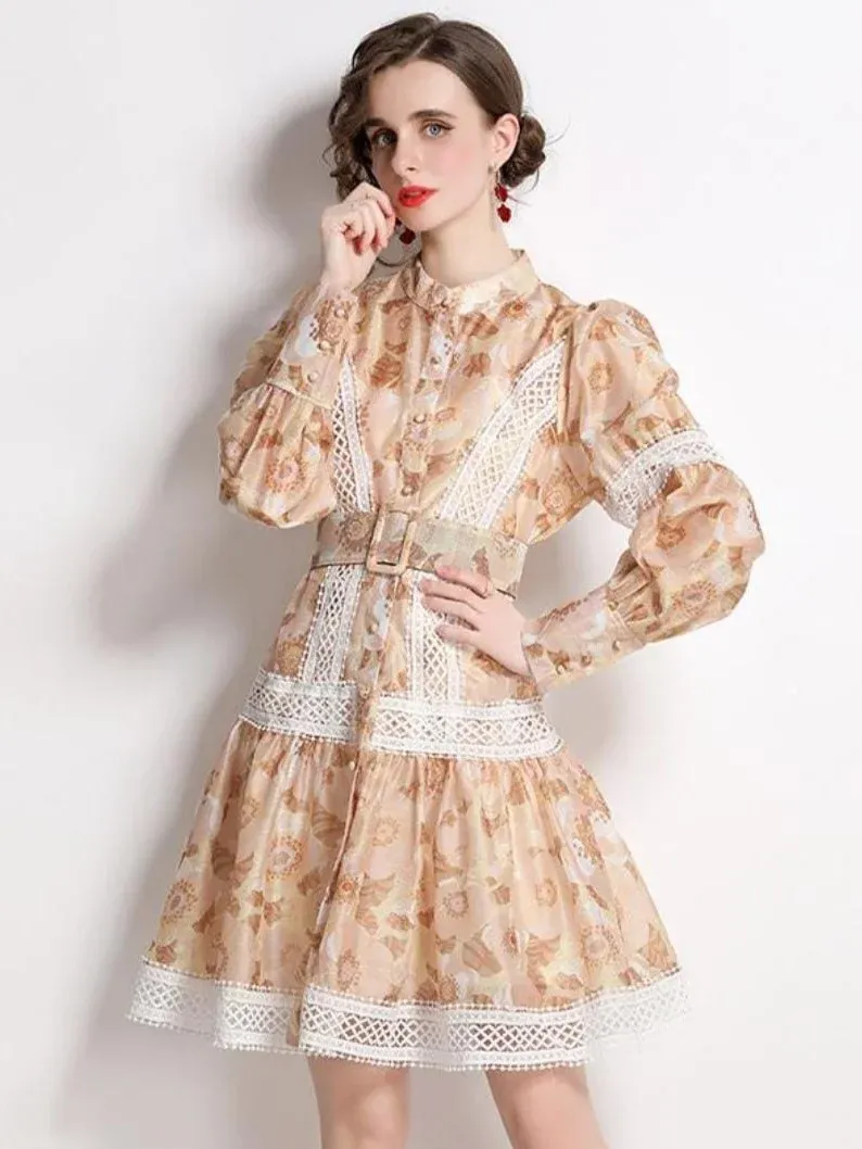 ModaFesta - vintage-style-mini-dress-beige-