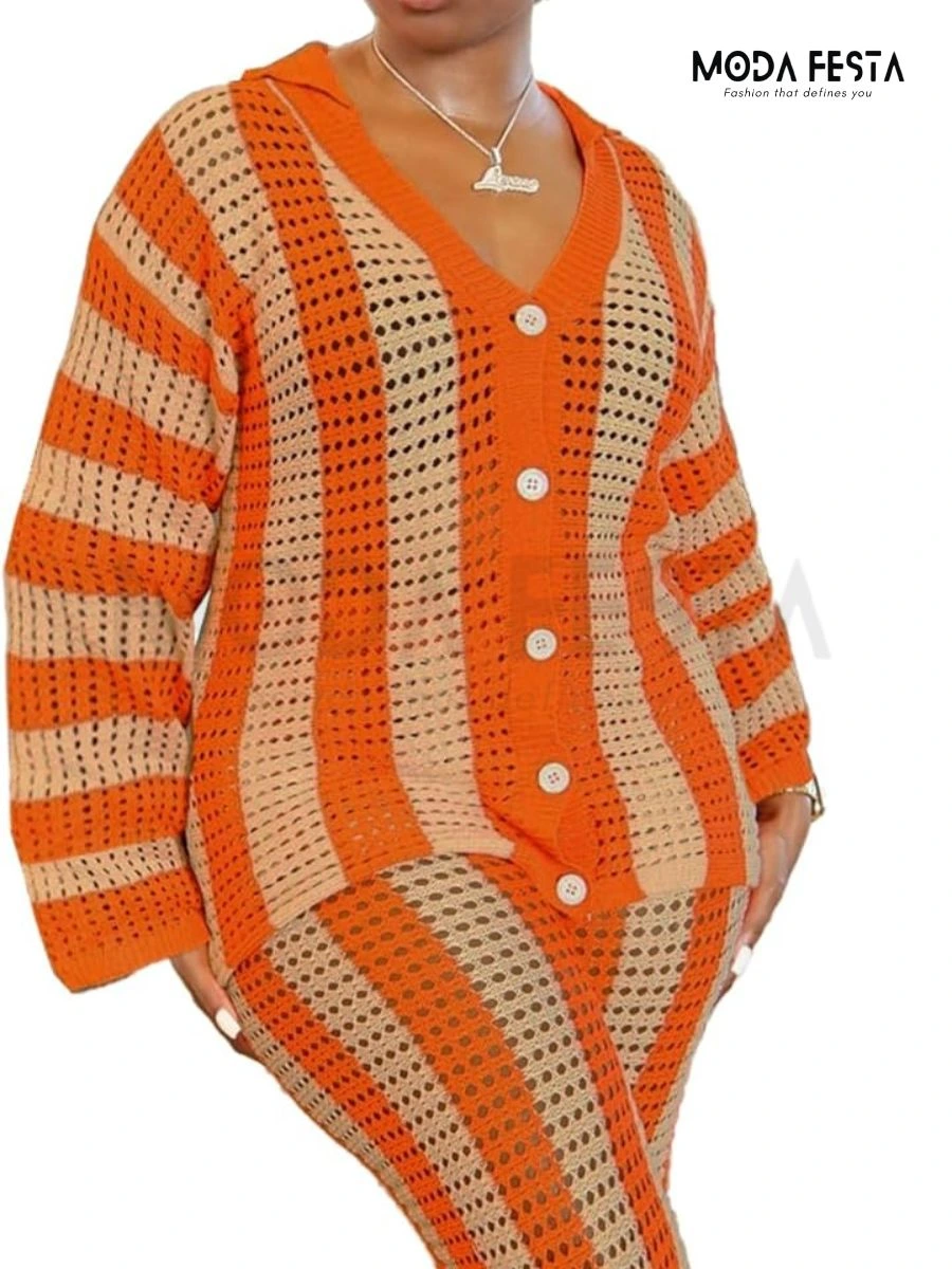 ModaFesta -orange-white-knitted-coord-set-orange