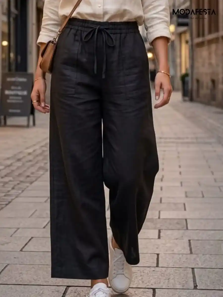 ModaFesta -elegant-linen-palazzo-pant-black