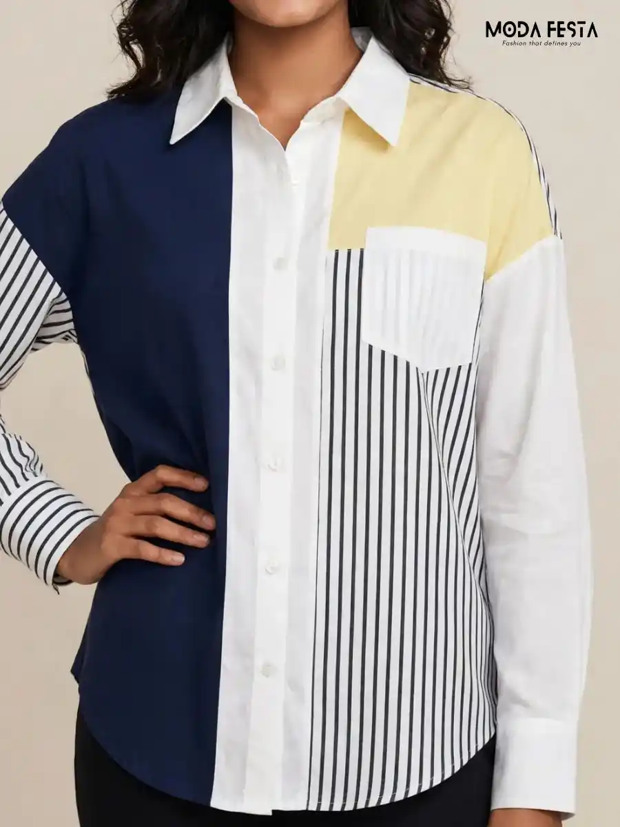 ModaFesta -asymmetric-colorblock-striped-long-sleeve-shirt
