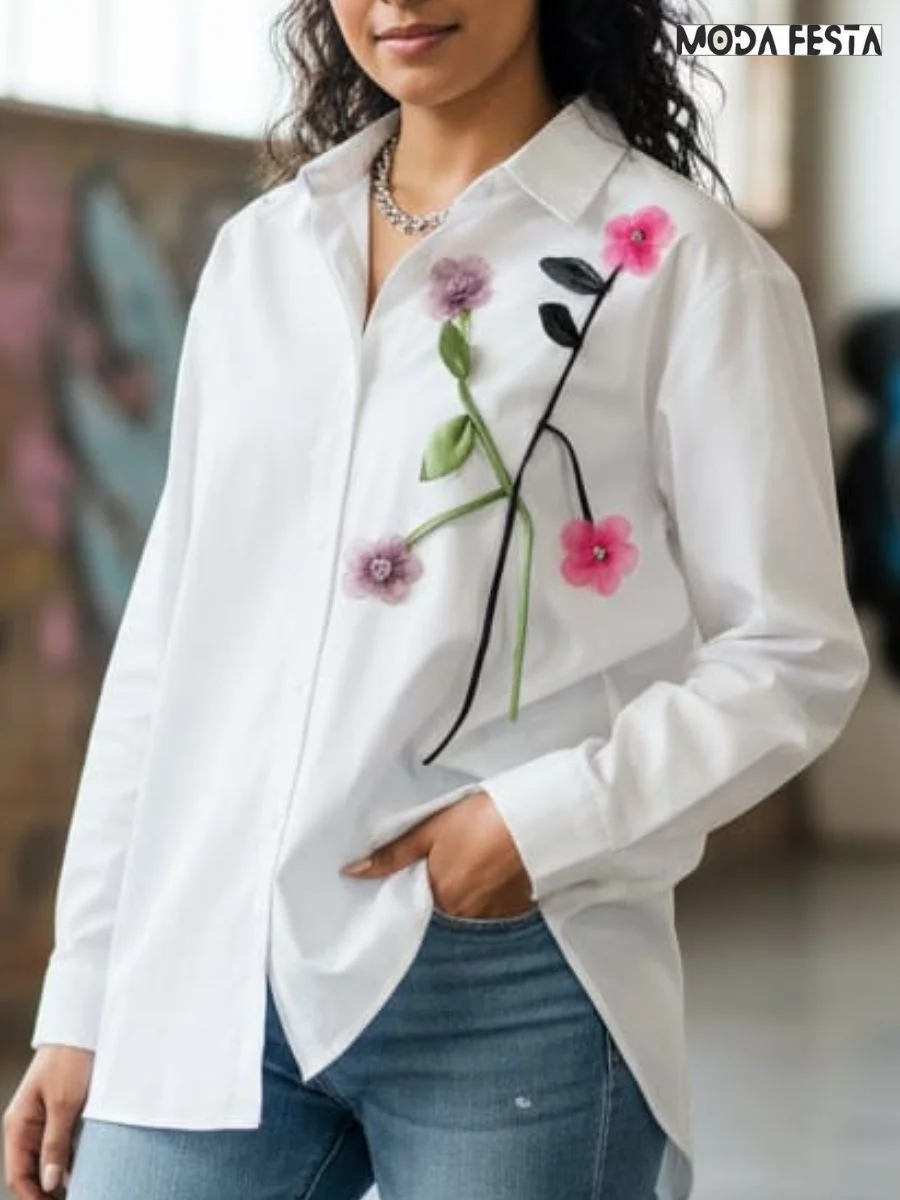 Elegant Cute Flower Shirt White