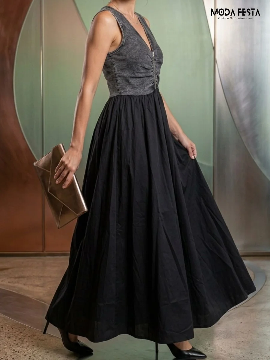ModaFesta -urban-chic-zip-front-maxi-dress-black
