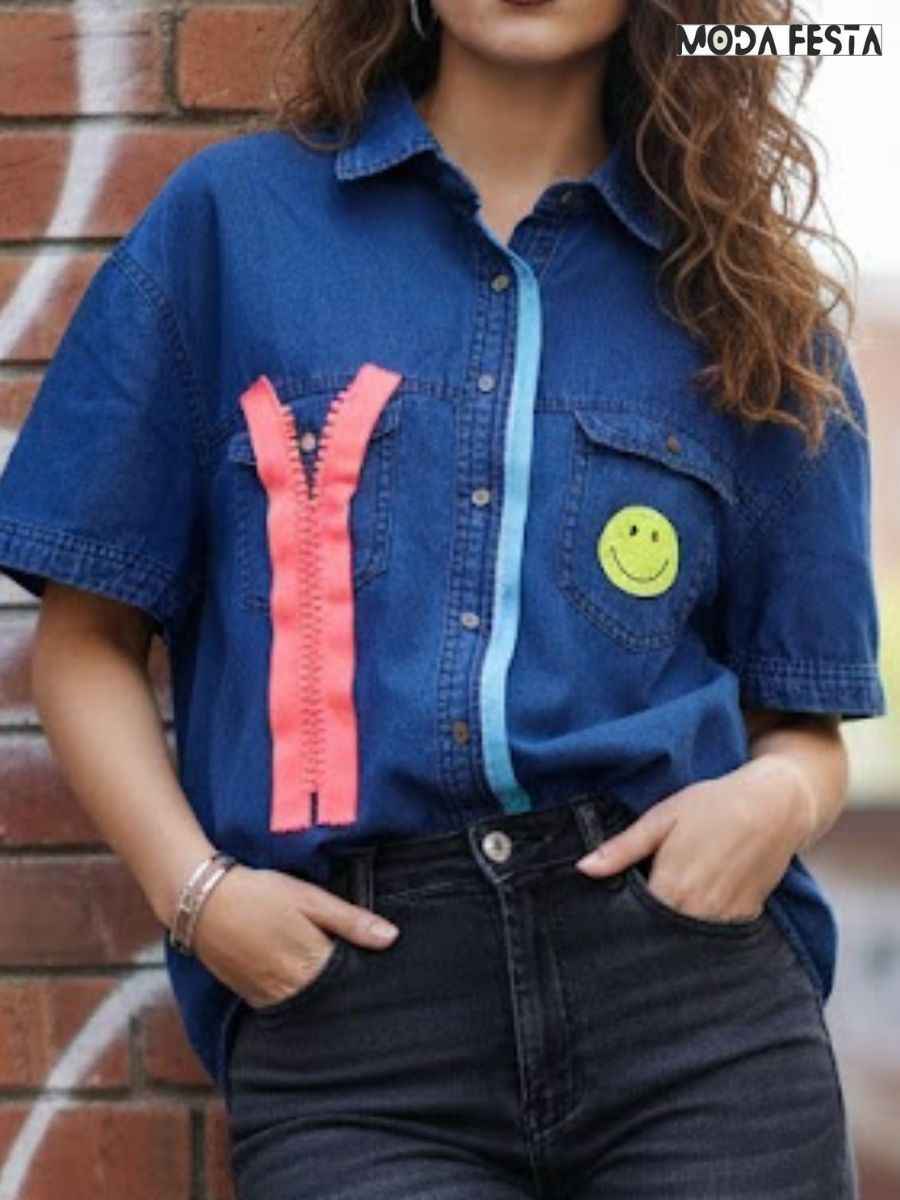 ModaFesta -casual-denim-shirt-with-smiley-blue