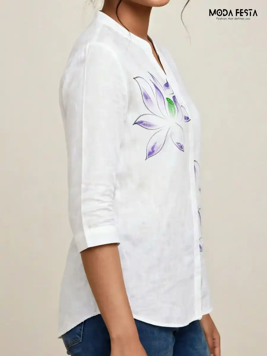 ModaFesta -white-hand-painted-floral-casual-shirt