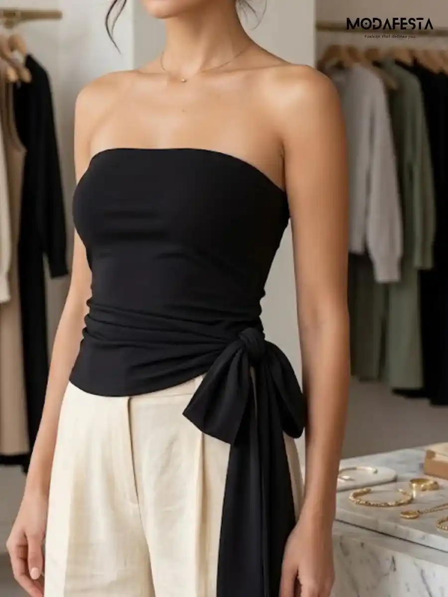 ModaFesta -elegant-tube-top-side-knot-style-black