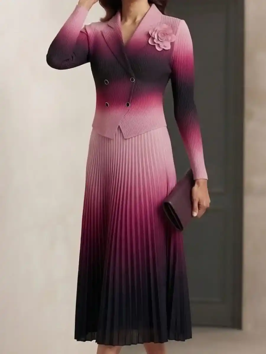 ModaFesta -ombre-pleated-blazer-and-skirt-set