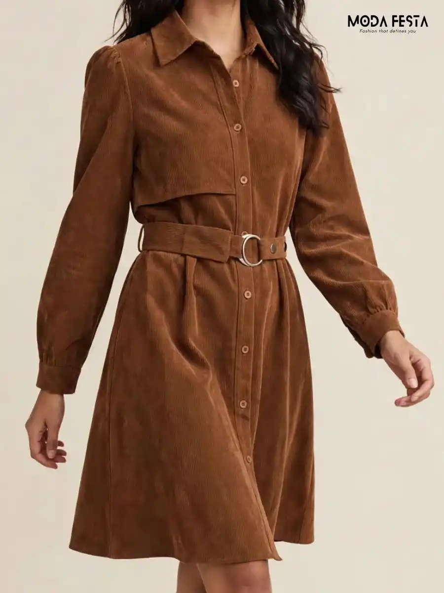 ModaFesta -corduroy-belted-shirt-dress