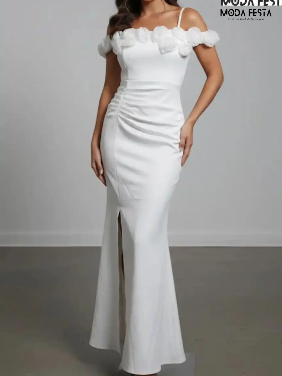 Elegant Off Shoulder Style With Flower Dress