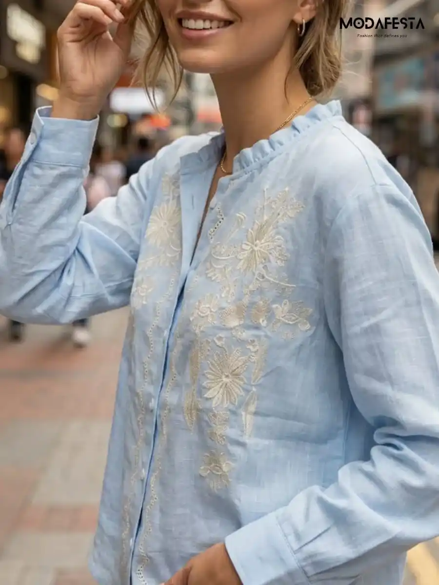 ModaFesta -elegant-floral-embroidered-design-shirt-sky-blue
