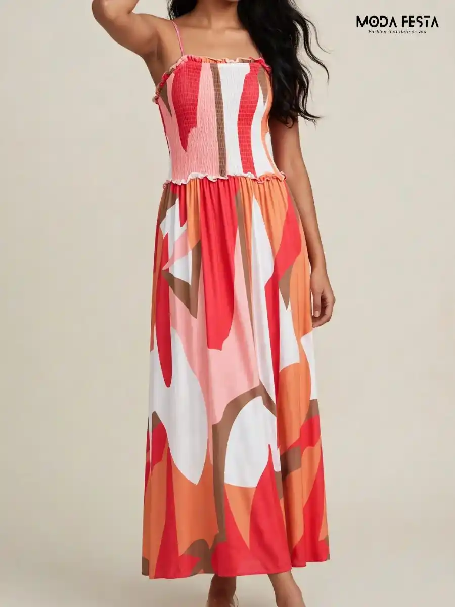 ModaFesta -abstract-print-smocked-maxi-dress