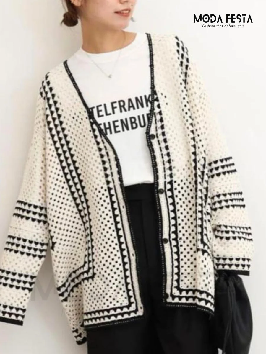 ModaFesta -crochet-v-neck-cardigan-top-white