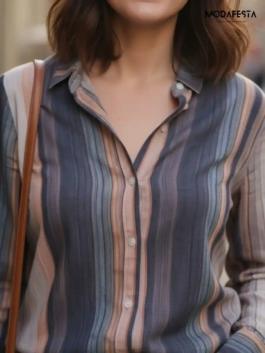 ModaFesta -elegant-abstract-print-linen-shirt-brown
