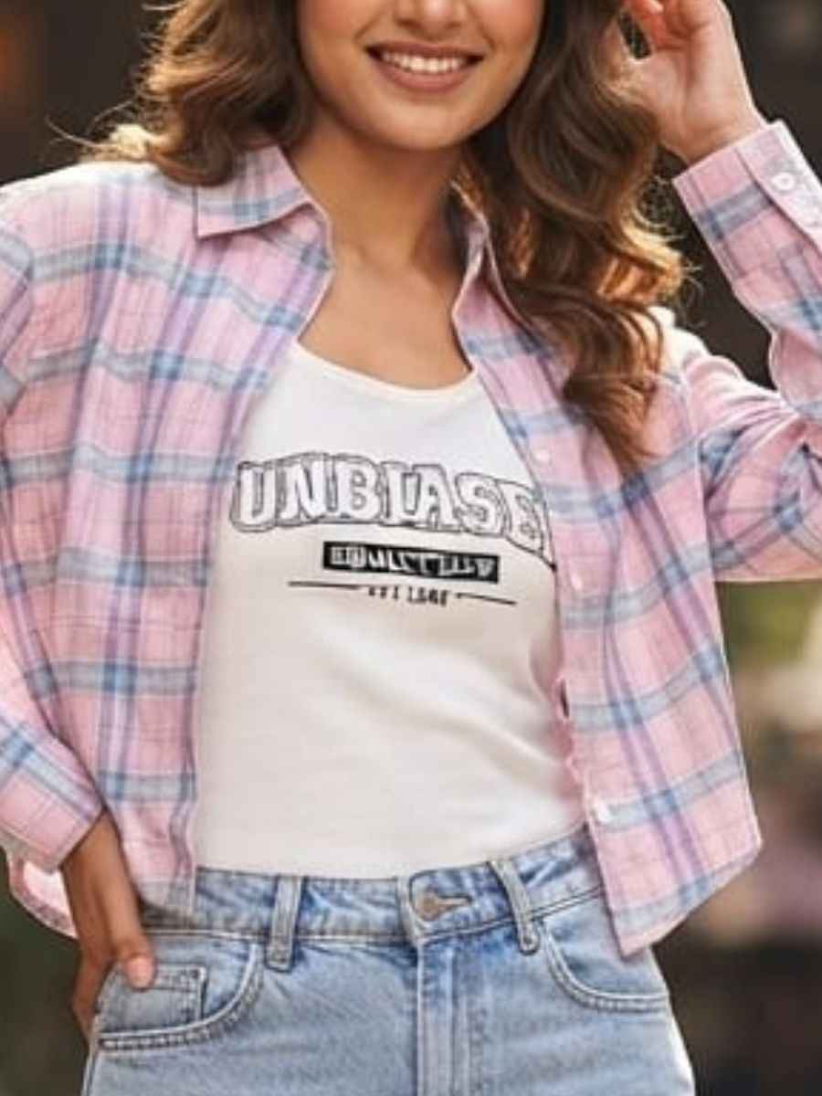 Pastel Plaid Layered Crop Shirt and Inner Tank Set