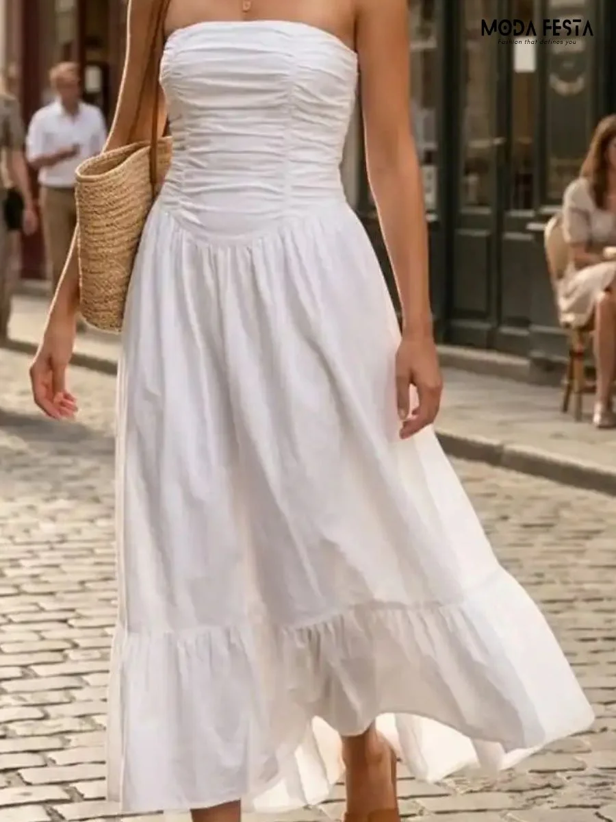 Elegant Strapless Ruched Tube Dress