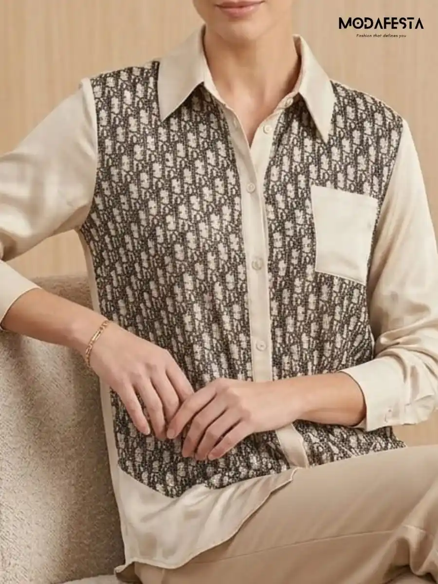 ModaFesta -trendy-dior-print-satin-shirt-beige