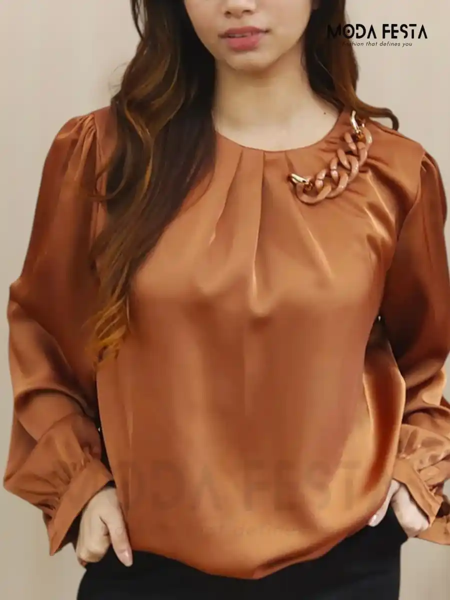 ModaFesta -stylish-cuffed-satin-top-orange
