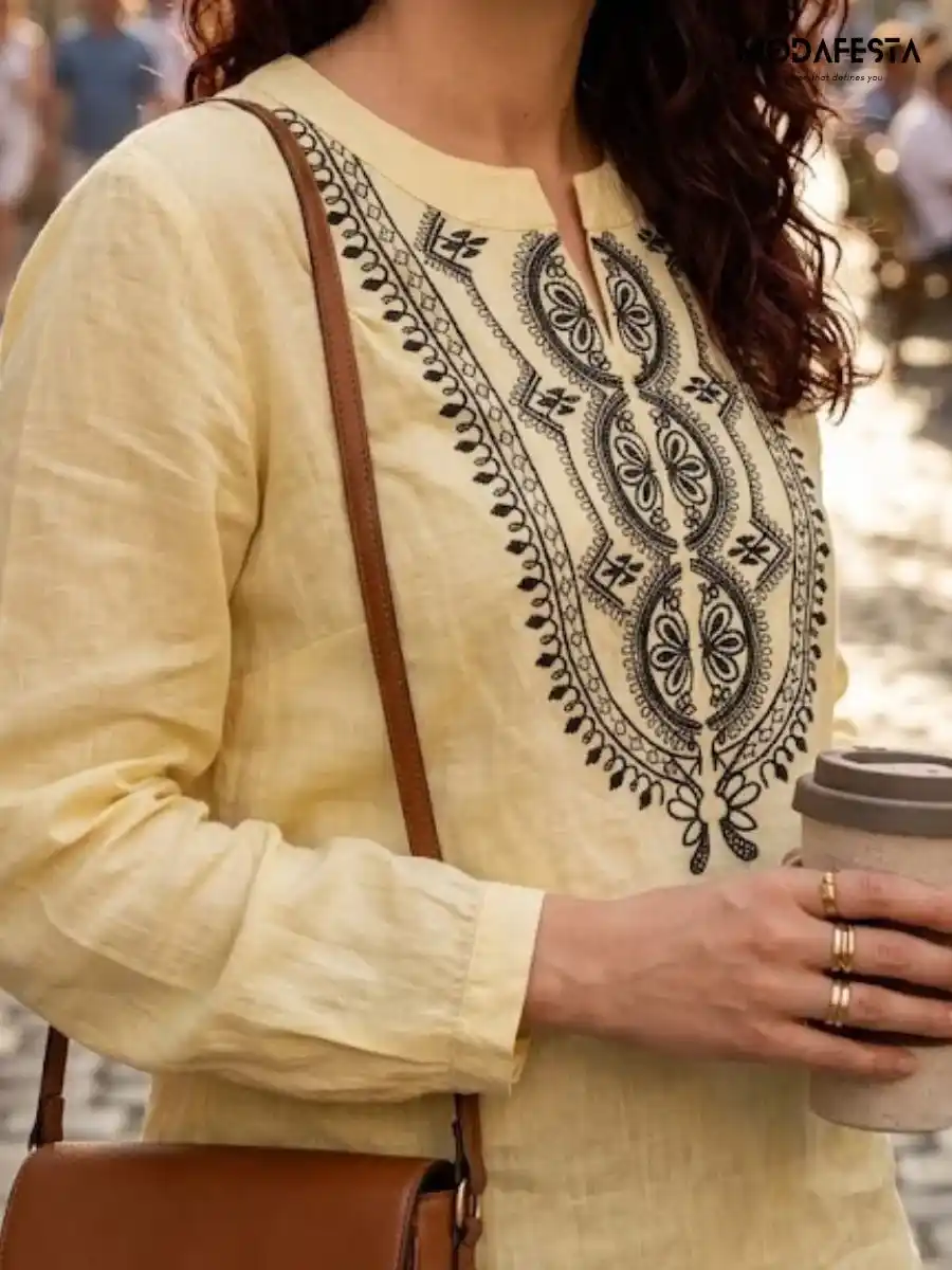 ModaFesta -artisan-embroidered-linen-top-yellow