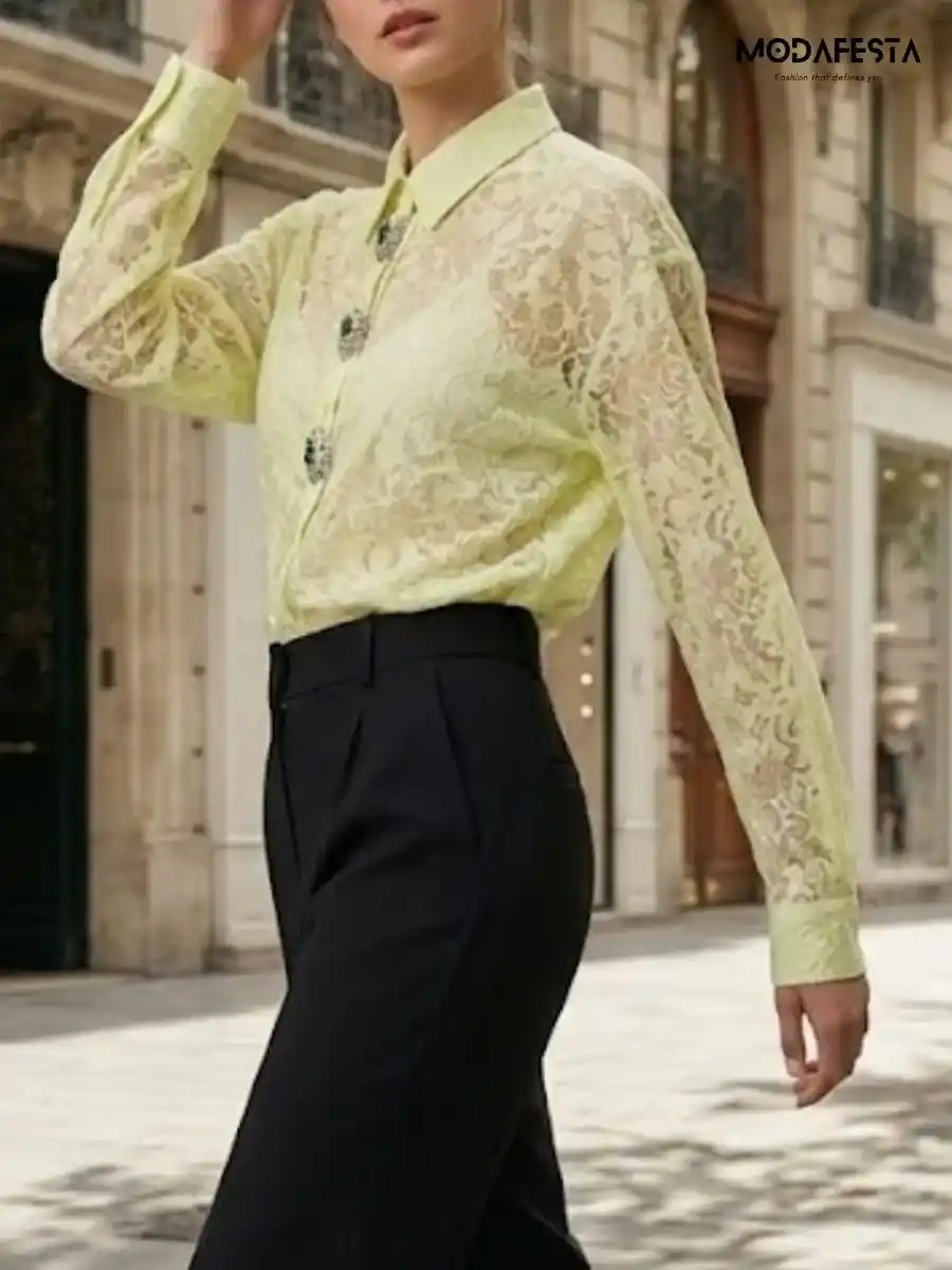 ModaFesta -elegant-net-shirt-with-moti-borach-yellow