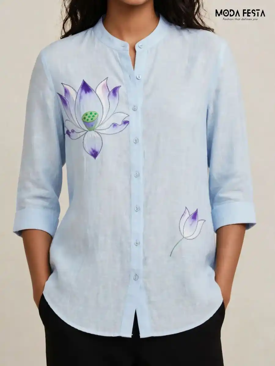 ModaFesta -light-blue-hand-painted-floral-casual-shirt