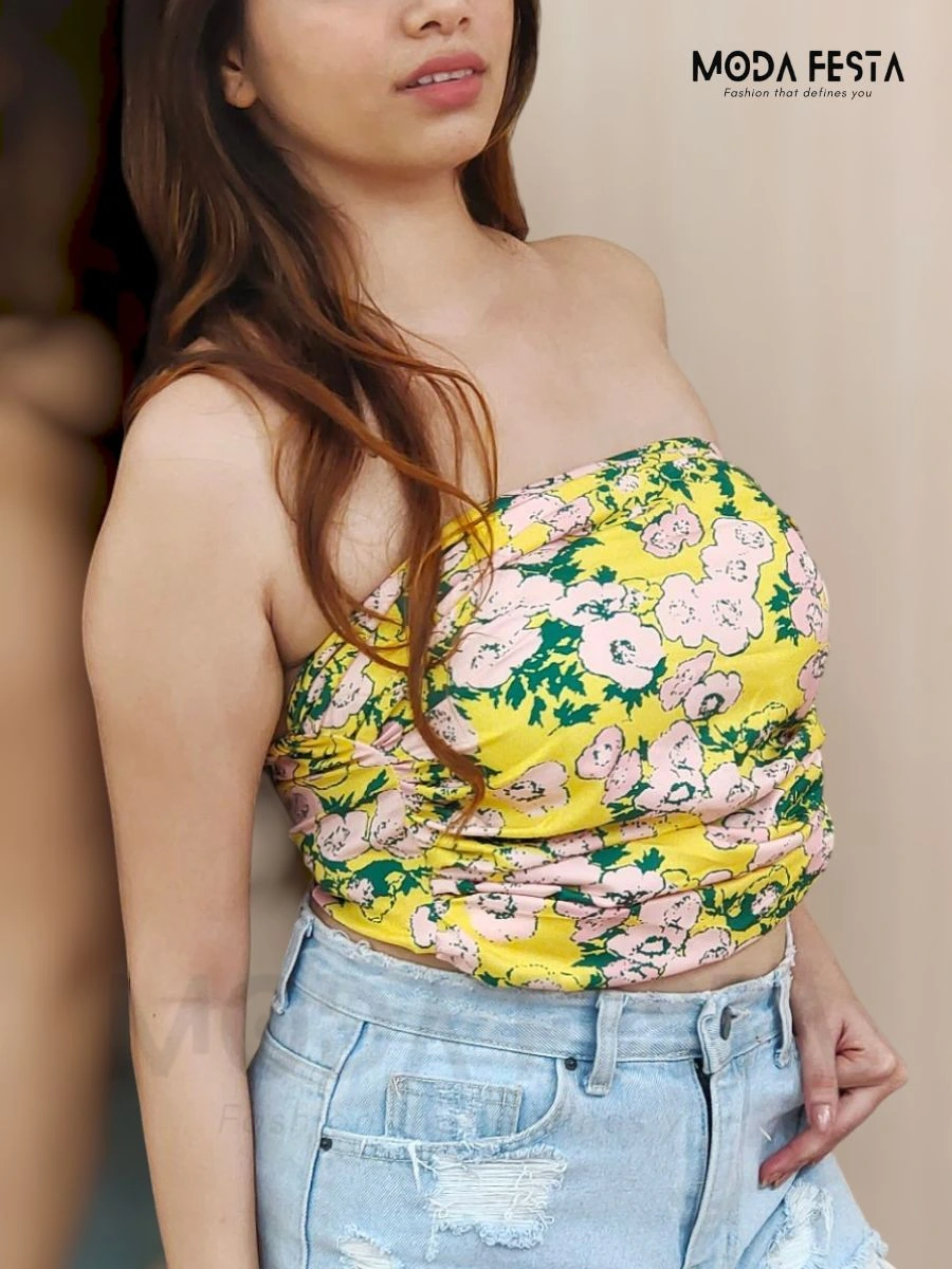 ModaFesta -stylish-floral-print-tube-top-yellow