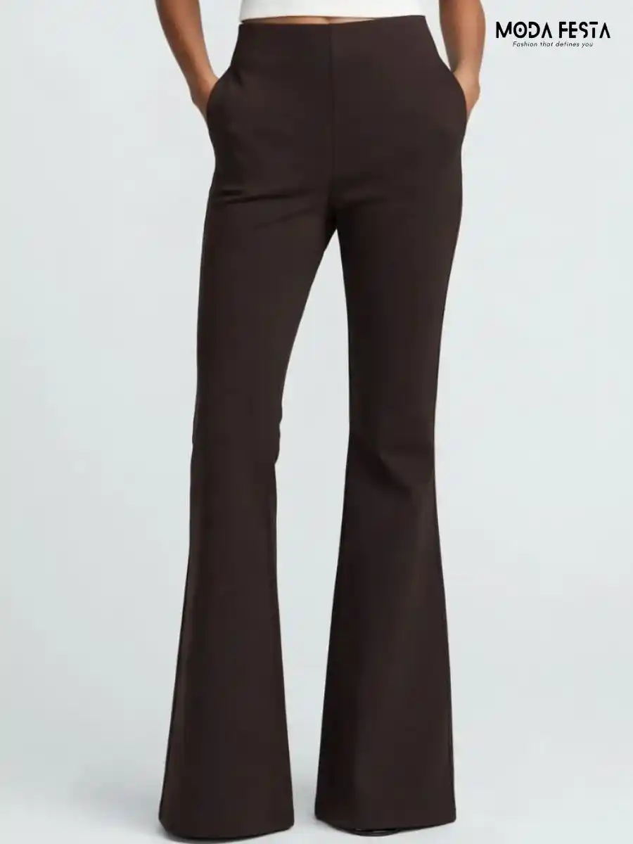 Dark Brown High-Waisted Flared Trousers