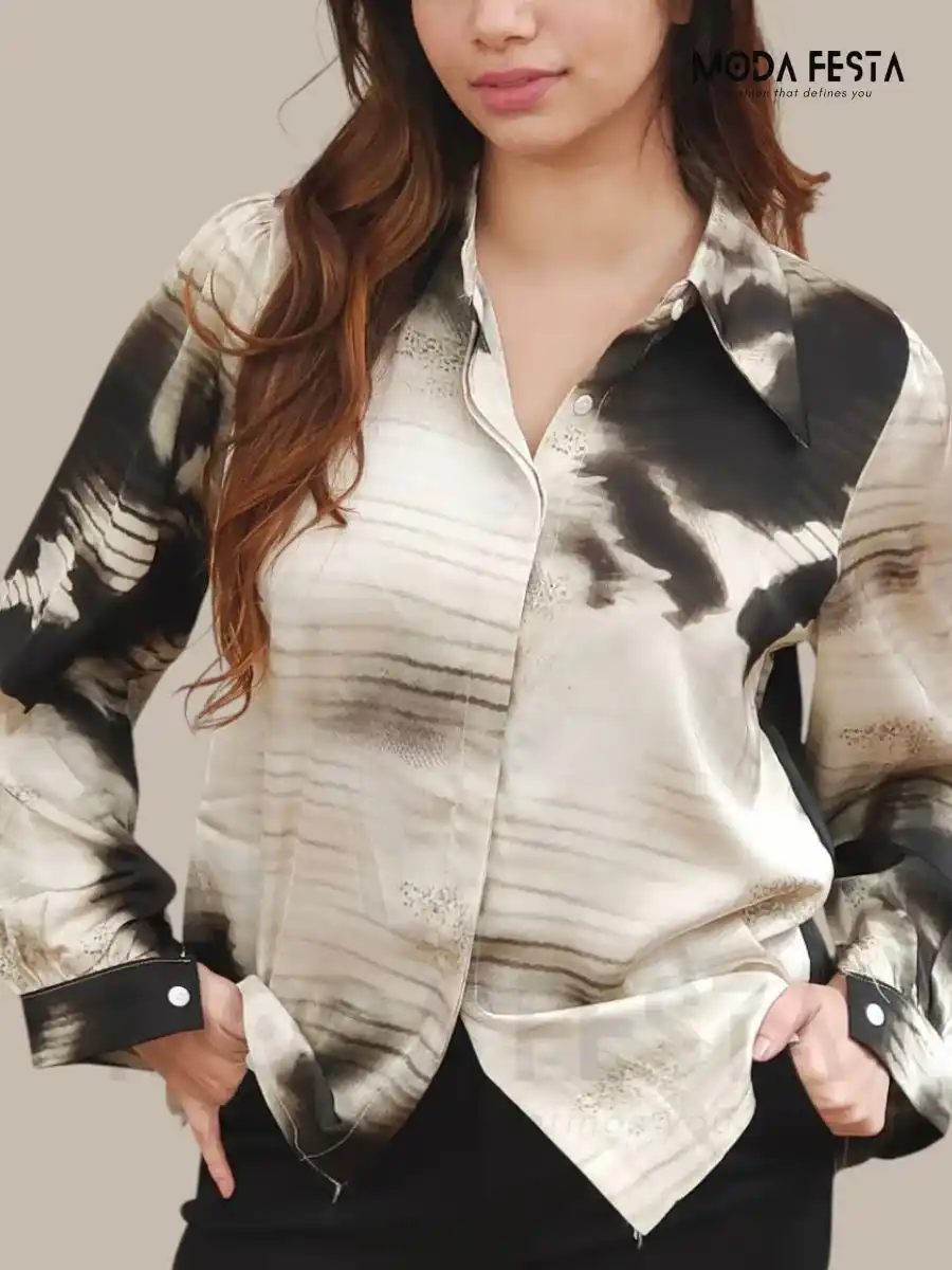 ModaFesta -tie-die-print-satin-shirt-grey