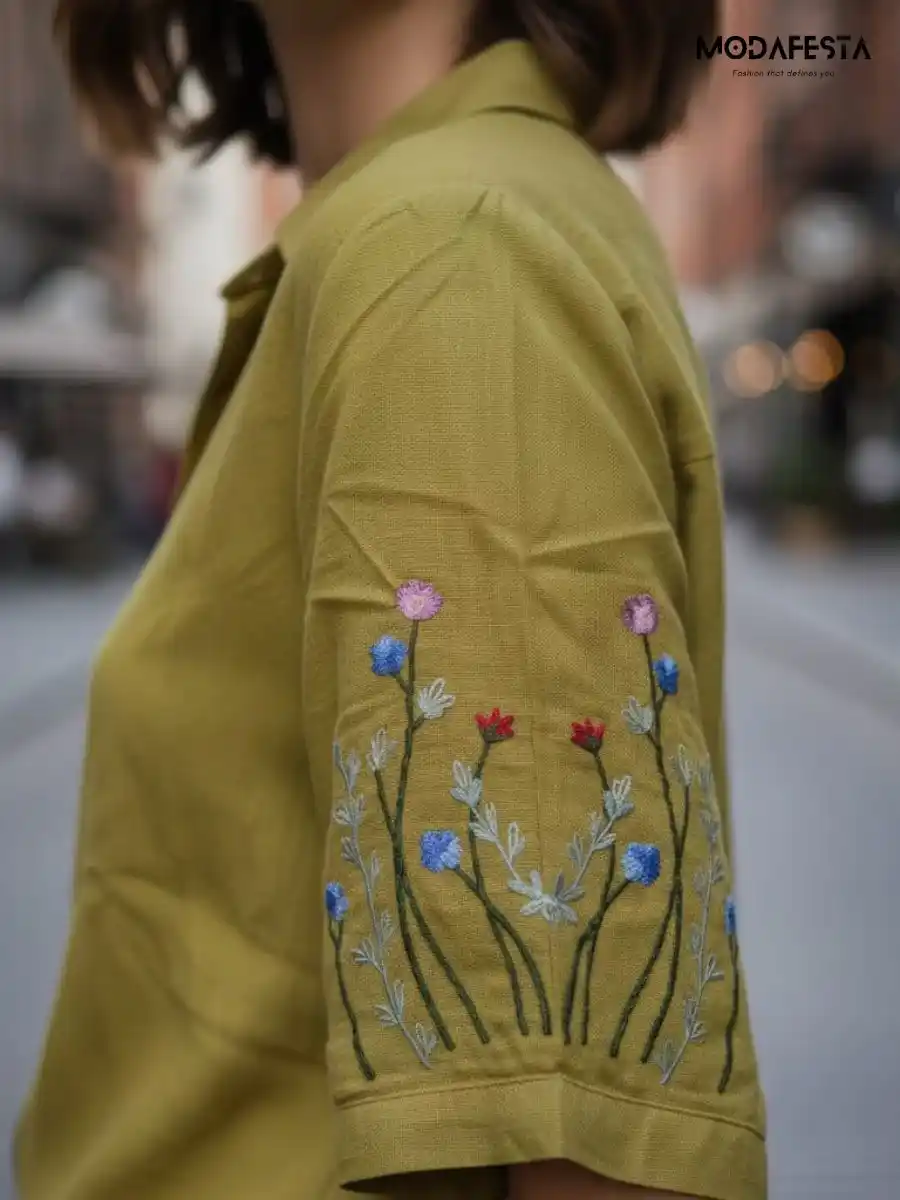 ModaFesta -elegant-shirt-embroidery-on-sleeves-green