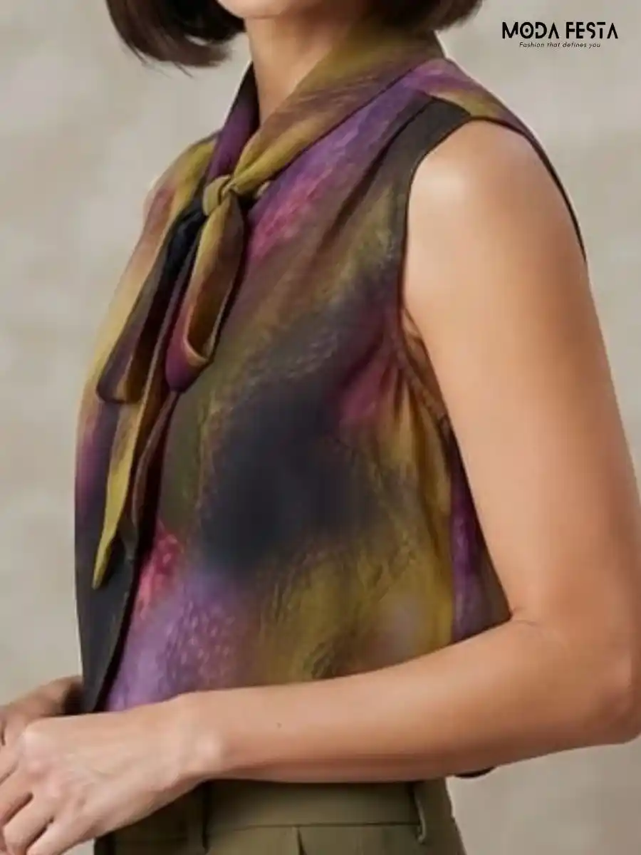 ModaFesta -abstract-tie-neck-sleeveless-top