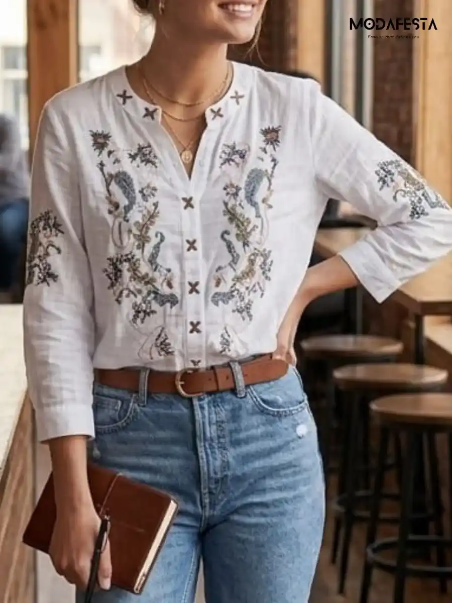 ModaFesta -elegant-floral-embroidered-cotton-shirt-1-white