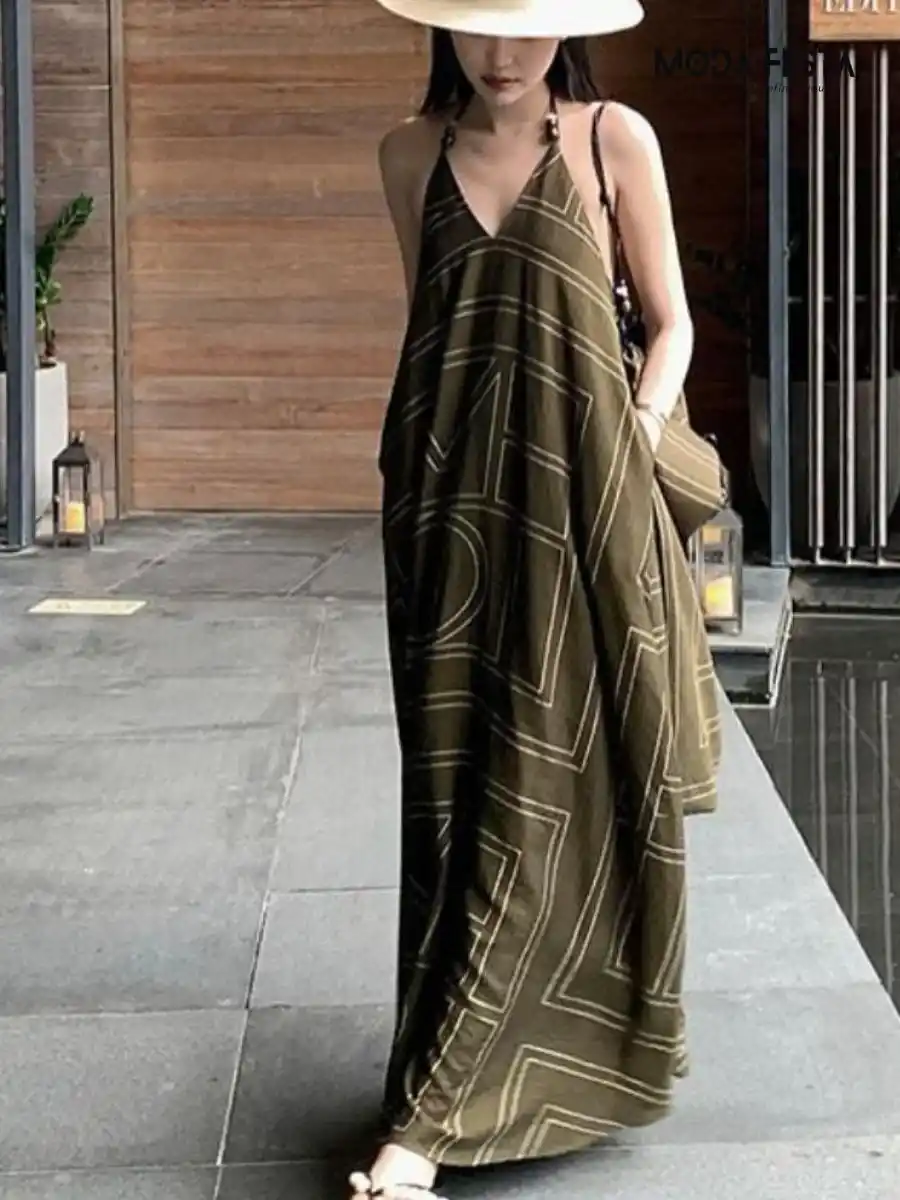 ModaFesta -stylish-green-printed-halter-neck-dress