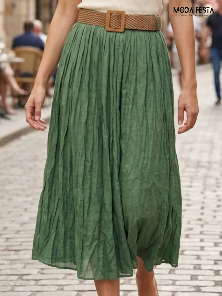Casual Green Midi Skirt