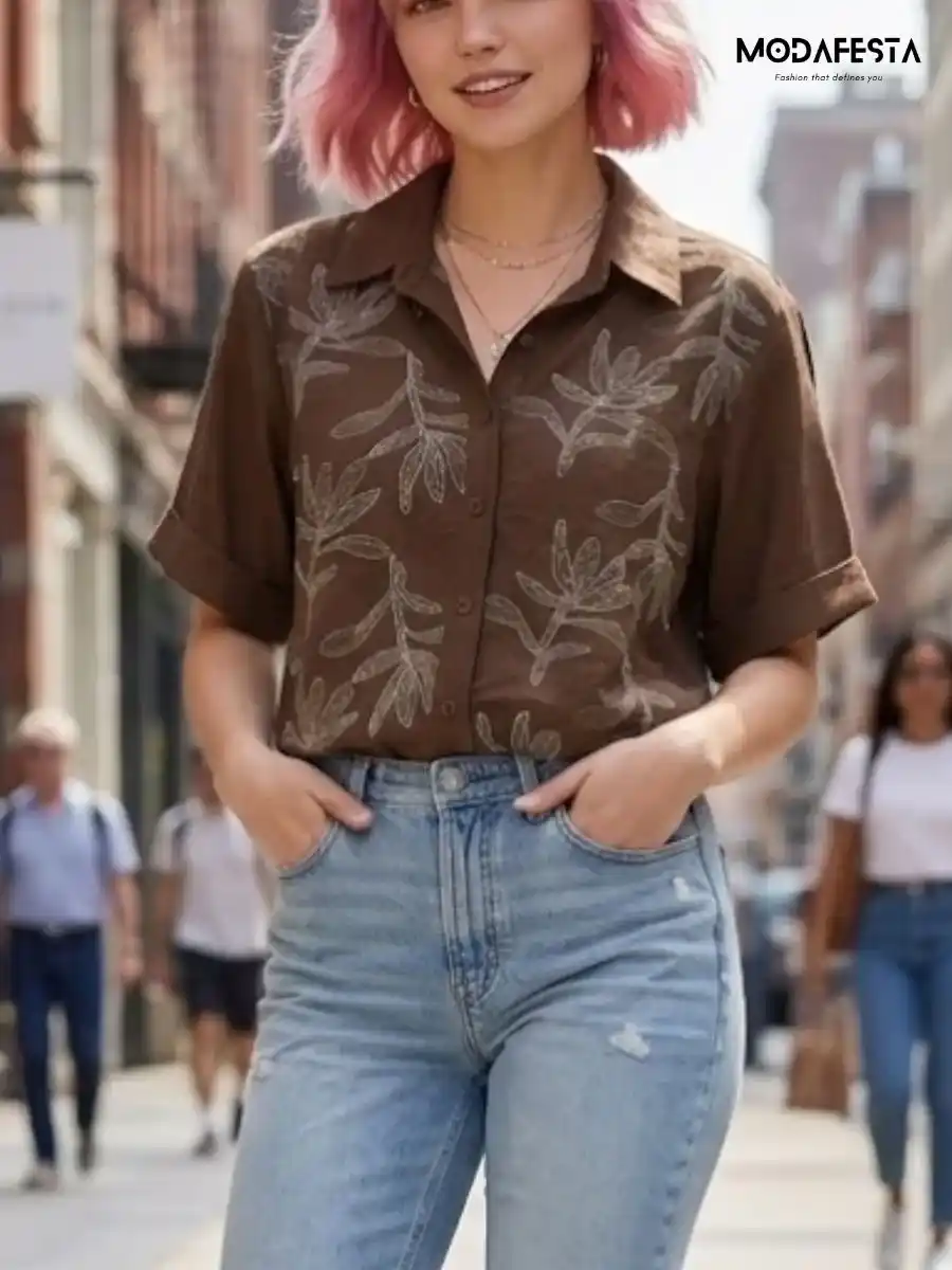ModaFesta -elegant-floral-embroidered-crop-top-brown-