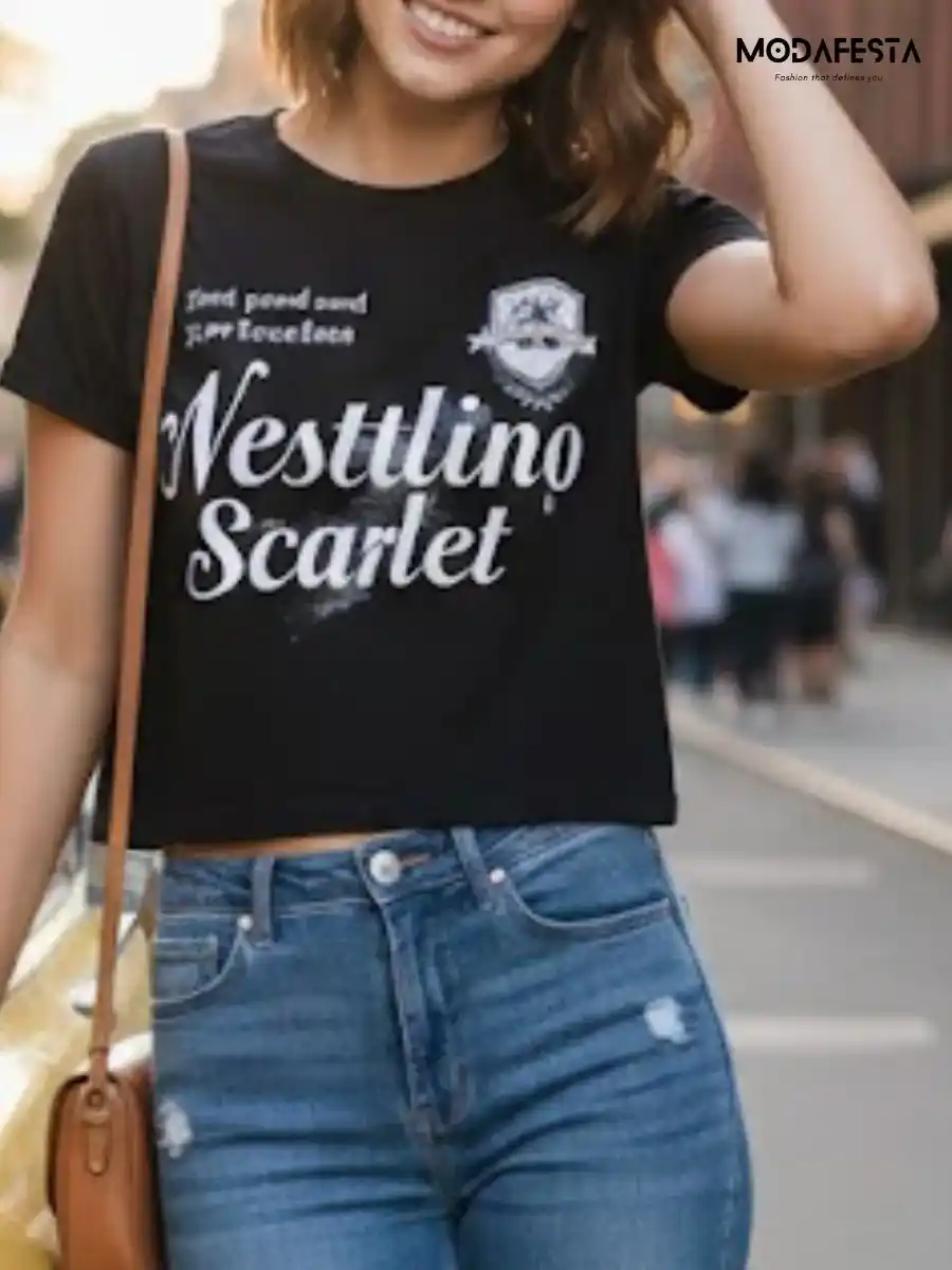 ModaFesta -elegant-lettering-print-crop-t-shirt-black