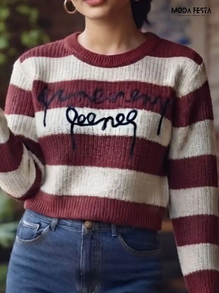 ModaFesta -maroon-white-striped-embroidered-crop-top