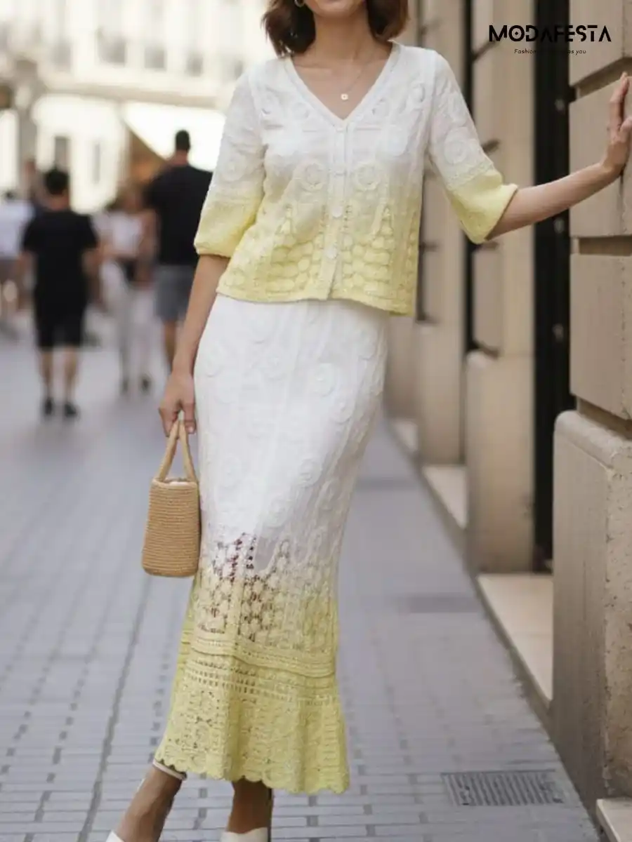 ModaFesta -elegant-crochet-tie-dye-coord-set-yellow