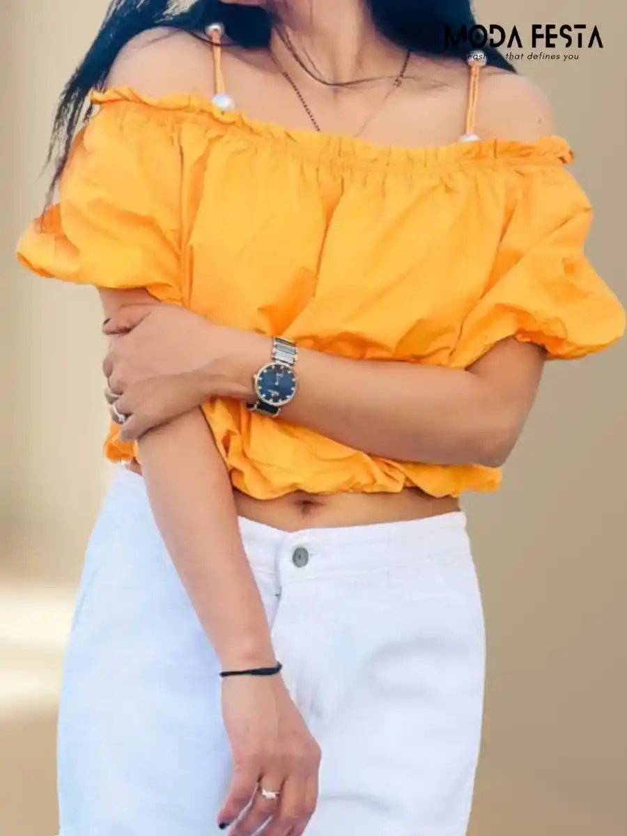 ModaFesta -elegant-off-shoulder-top-with-sleeve-orange