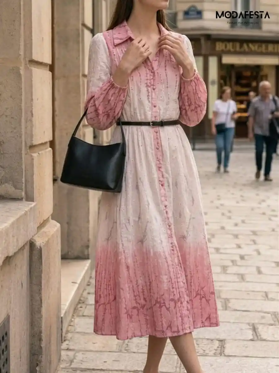 ModaFesta -elegant-floral-print-chikan-midi-dress-with-belt-pink