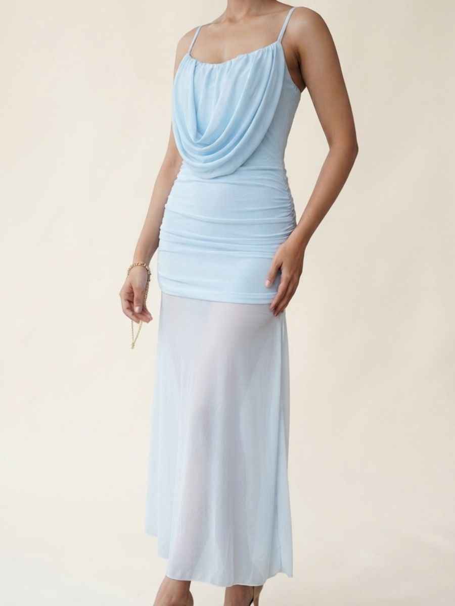 ModaFesta -pastel-blue-cowl-neck-ruched-mesh-overlay-maxi-dress