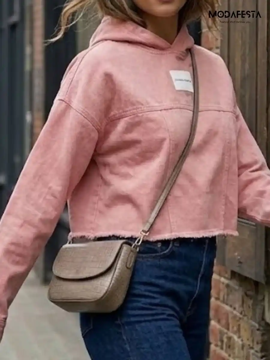 ModaFesta -elegant-denim-hoodie-jacket-pink