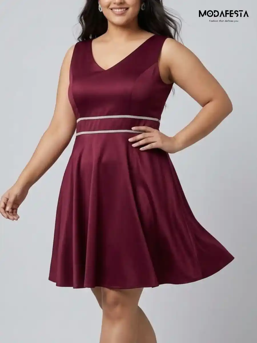 ModaFesta -elegant-embellished-v-neck-fit-and-flair-party-dress-maroon