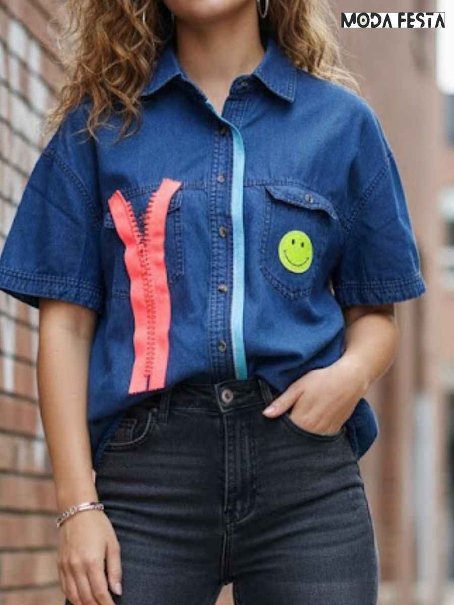 ModaFesta -casual-denim-shirt-with-smiley-blue